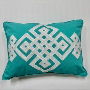 Pottery Barn Teen Dorm Teal and White Embroidered Decorative Pillow